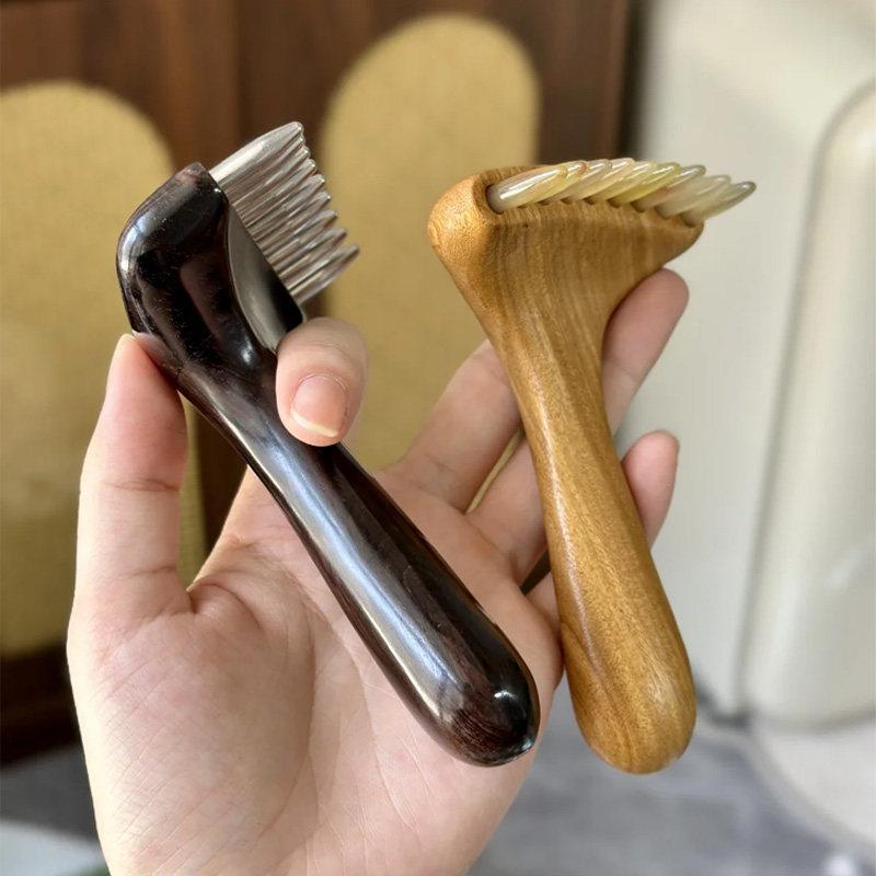 九齿钉耙八戒梳按摩头皮木质羊角经络按摩刷穴位按摩梳子全身通用