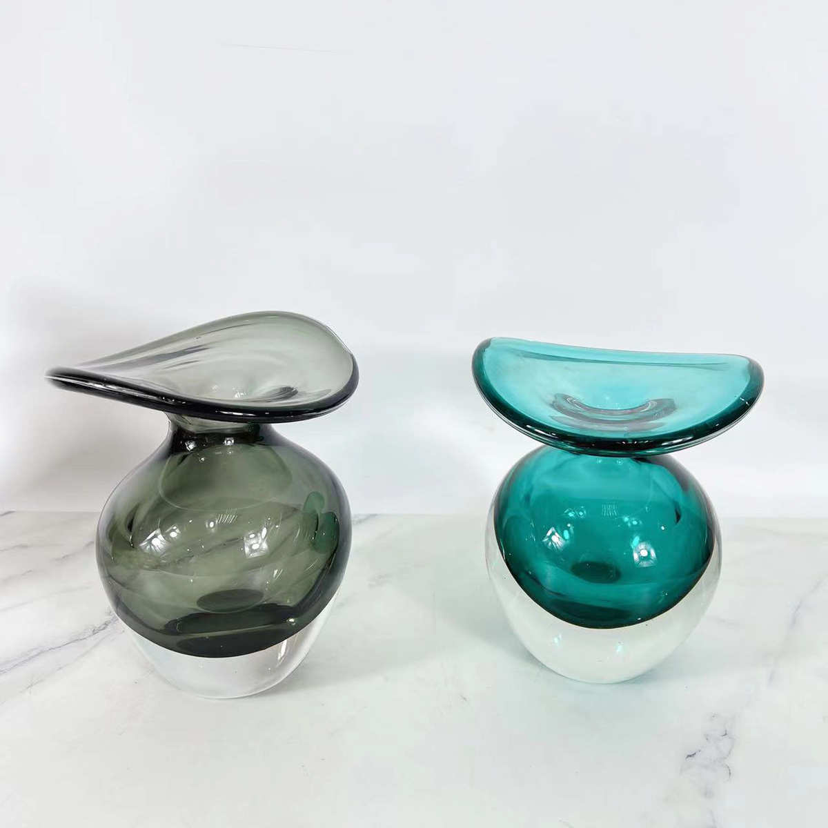 现代玻璃装饰摆件客厅厚底彩色水晶琉璃桌面边几精致小巧小蘑菇花