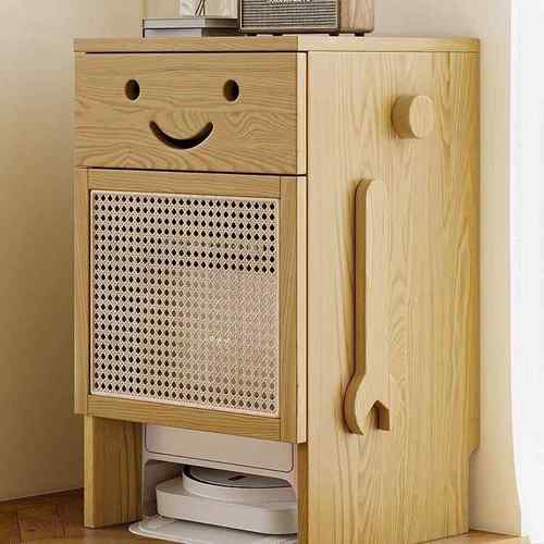 藤编实木扫地机器人收纳云鲸石头科沃斯客厅收纳柜适配分层储物柜