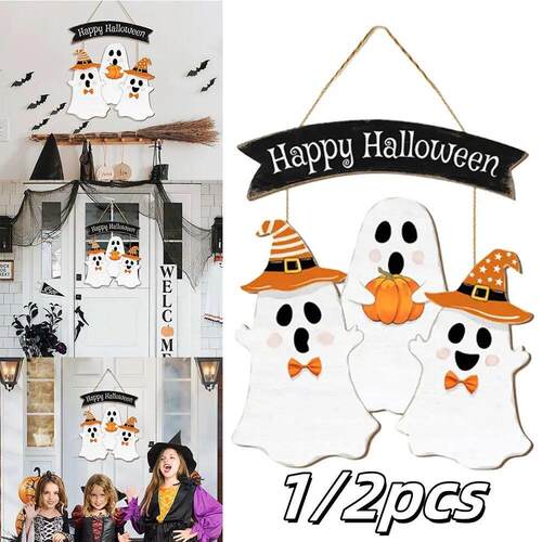 1/2pcs Halloween Ghost Door Hanging Sign Wooden Holiday Part