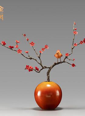 铜金岁月喜鹊登梅黄铜摆件梅花小鸟客厅电视柜花瓶插花餐桌铜装饰