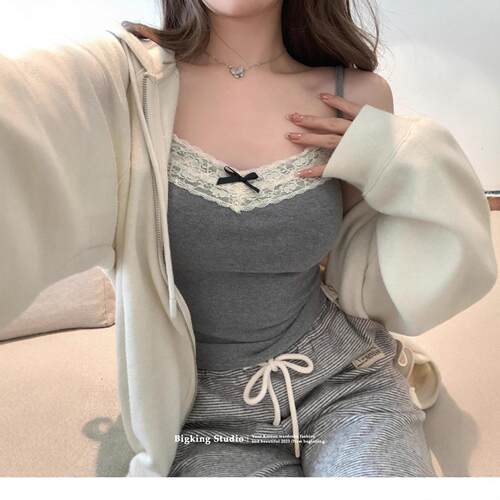Lace lace camisole vest with bottom and chest cushion,
