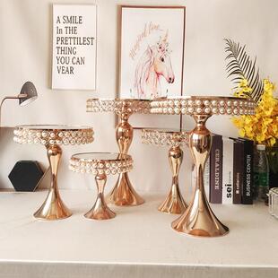 欧式 架婚礼示高脚蛋糕盘镜面托盘甜点台铁QUI艺摆件 金饰属蛋糕装