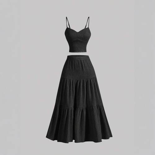 Womens Solid Crop Cami Top & A-Line Skirt Two-Piece Set