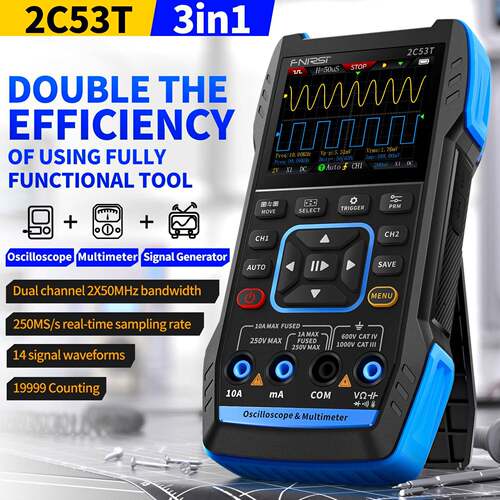FNIRSI 2C53T双通道50M数字示波器4位半万用表信号发生器三合一
