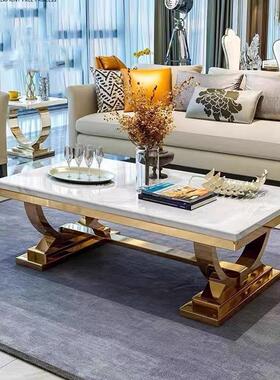 轻奢不锈钢NCS色几餐桌电视组合港式时尚金大茶理石柜亮光岩板茶