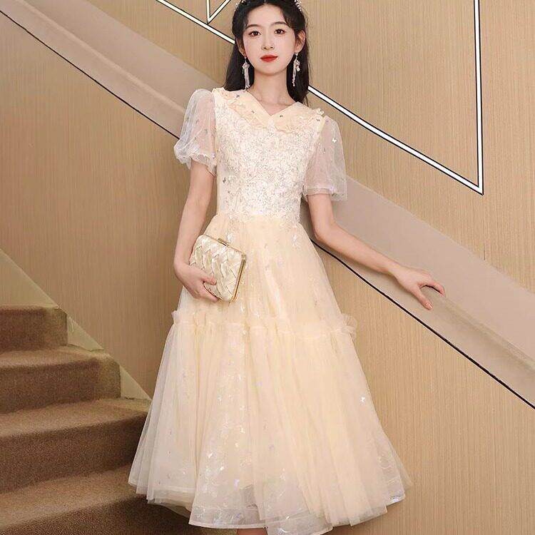 法国Lemondtajoes香槟色晚礼服女小个子宴会艺考高端小众轻奢主持