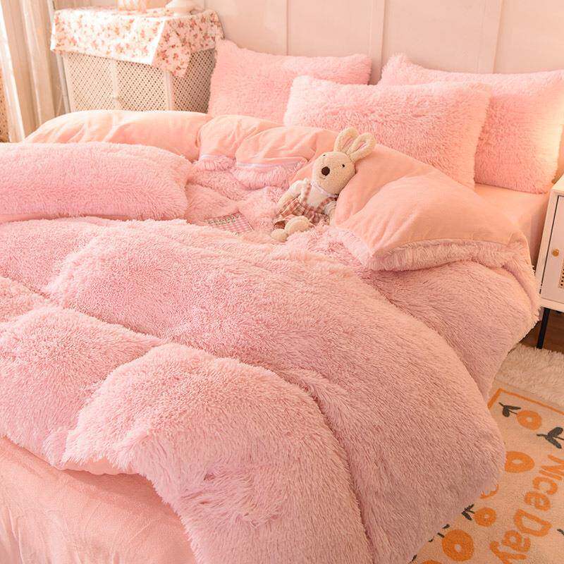 简约纯色加厚水貂绒水晶绒四件套 保暖被套床单单双人四件套