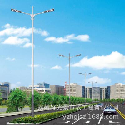 LED市电路灯 户外市政道路双头双臂LED路灯 高低臂太阳能路灯