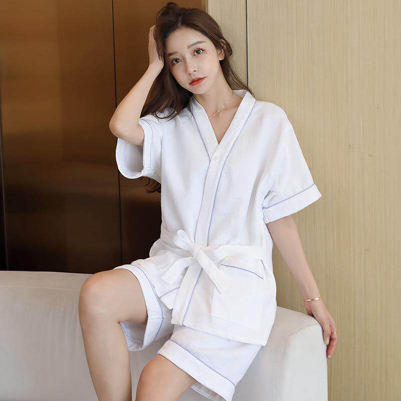 新款直销棉质开衫汗蒸服女款白色浴中心浴衣男和服情侣大码宽松足