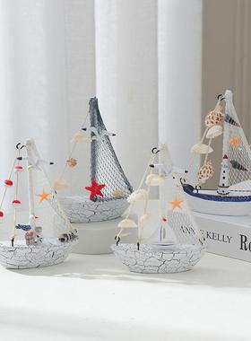 地中海木质帆船模型家居客厅酒柜玄关卧室摆设小船装饰桌面摆件