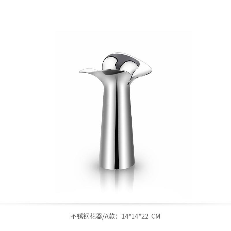 高档M家OLESS 北欧钢风不锈花器居插花客瓶厅餐桌样板房摆件乔迁