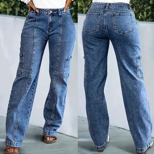 Women Slimming Stretch Cargo Pants Mid Rise Leg Multi Pocket