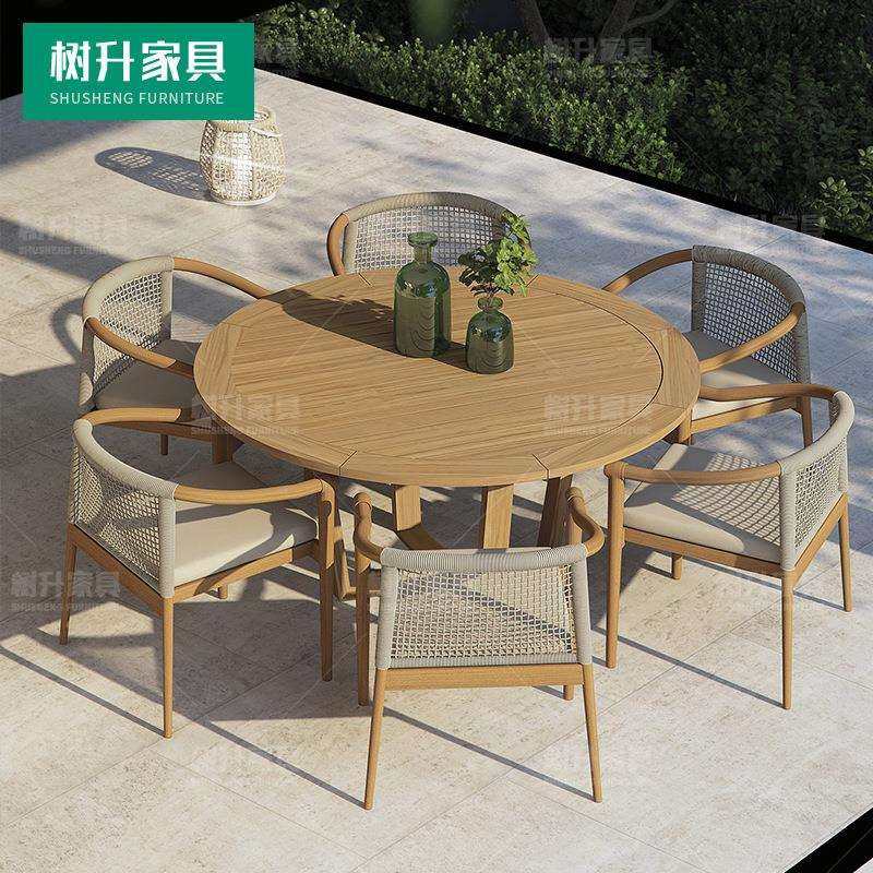 户外柚木休闲桌椅庭院家具室外露台藤绳编椅别墅长桌圆桌餐椅组合,商业/办公家具,商用藤编家具,淘宝优惠券,粉丝福利购,淘宝优惠卷