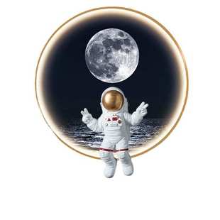 月球玄关装饰画灯光画男孩儿童房实物画圆形灯画餐厅客厅过道壁画