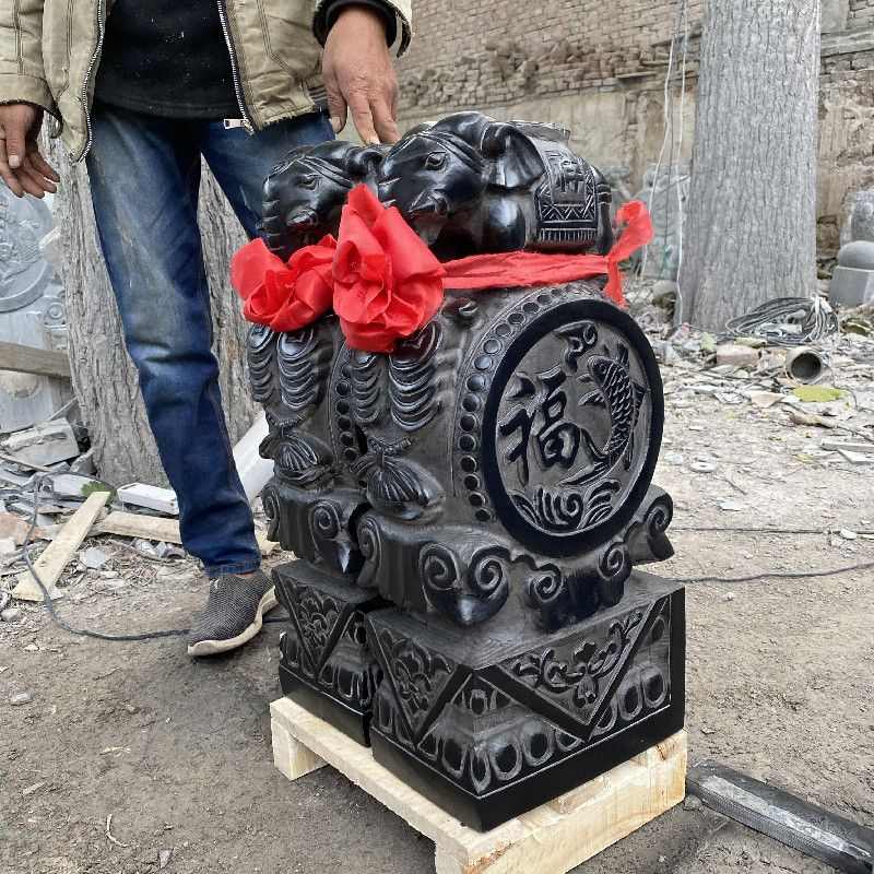 石雕青石门墩抱鼓石仿古麒麟貔貅大象狮子福鱼家用庭院招财摆件儿