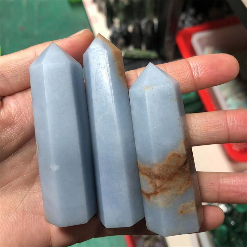 天然原石天使石六棱摆件厂家天然水晶石英塔水晶棒装饰摆件