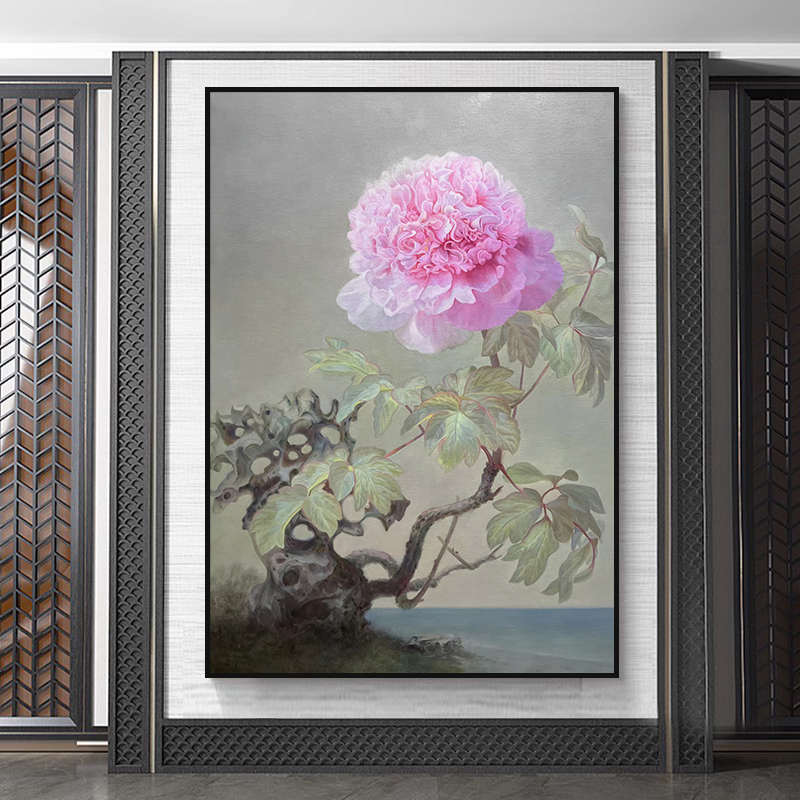 花卉牡丹花挂画花开富贵唯美客厅装饰画餐厅手绘油画玄关纯新中式图片
