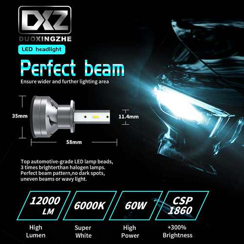 D1 H3 60W 汽车大灯 LED前照灯 远光近光 CSP光源 12000LM