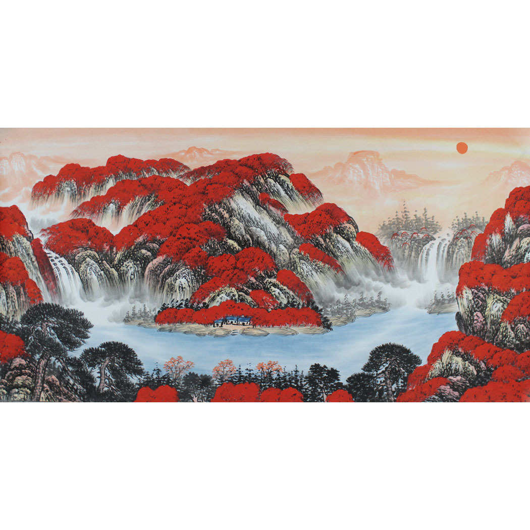 手绘国画山水画四尺鸿运当头卧室客厅书房背景图装饰画