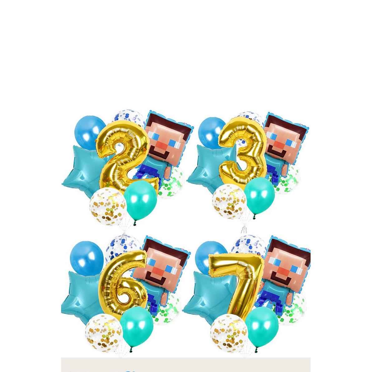 游戏周边布置数字气球套装我的世界主题儿童生日派对装饰桌飘立柱