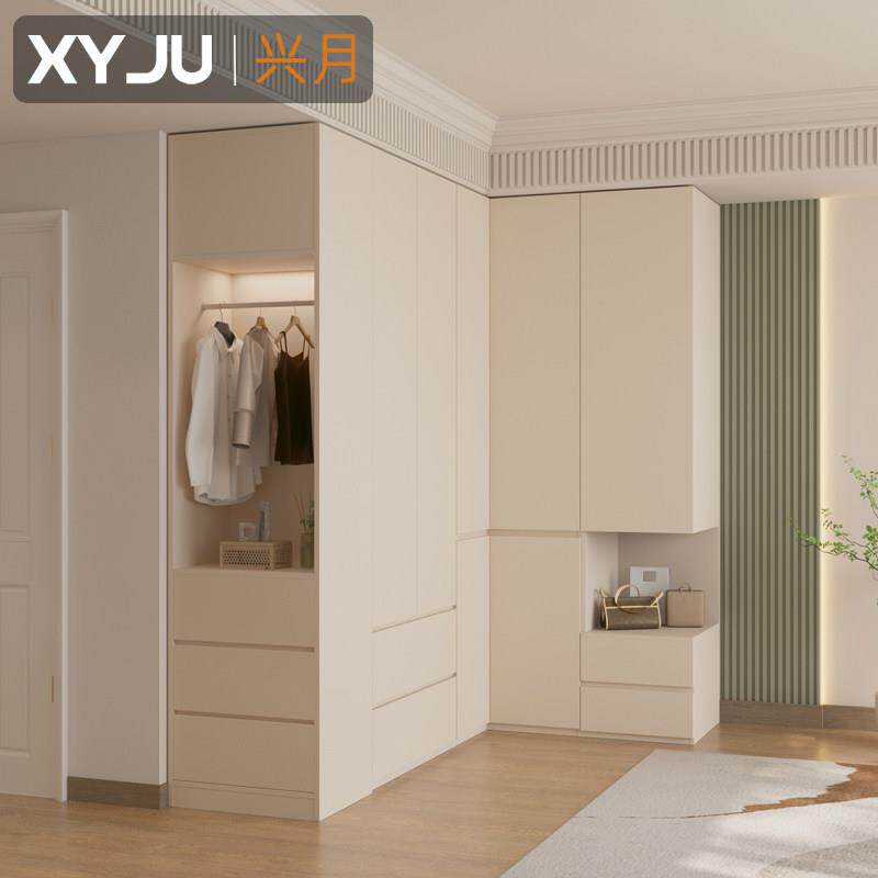 L型转角衣柜简约现代 分段式家用床头柜一体 小户型90度拐角衣橱