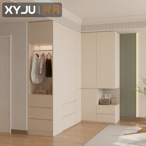 L型转角衣柜简约现代 分段式家用床头柜一体 小户型90度拐角衣橱