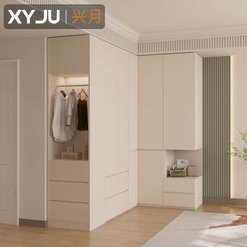 L型转角衣柜简约现代 分段式家用床头柜一体 小户型90度拐角衣橱