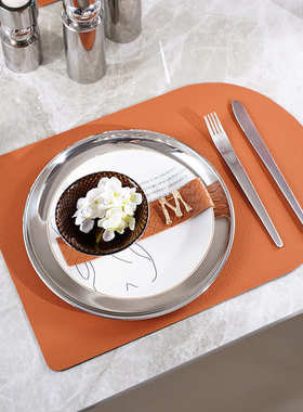 北欧样板房间西餐具套装样品房餐桌摆台橙色餐盘餐垫刀叉软装饰品