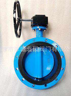 法兰蝶阀D41X-6Q手动涡轮法兰式衬胶蝶阀烤漆阀板6公斤法兰孔位