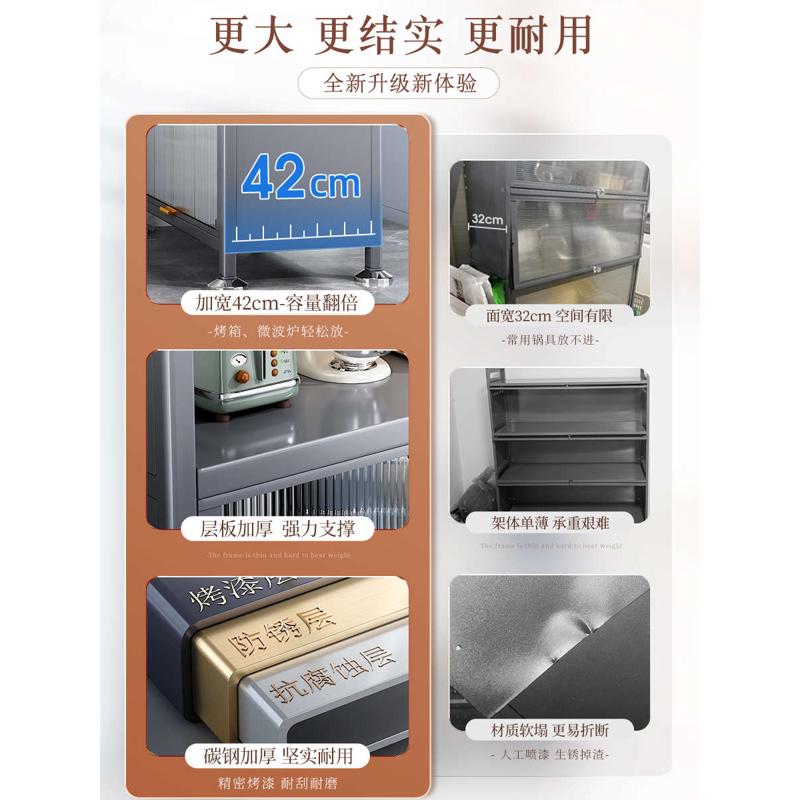 β厨房多功能置物架落地多层家用防尘收纳柜微波炉橱柜带门储物