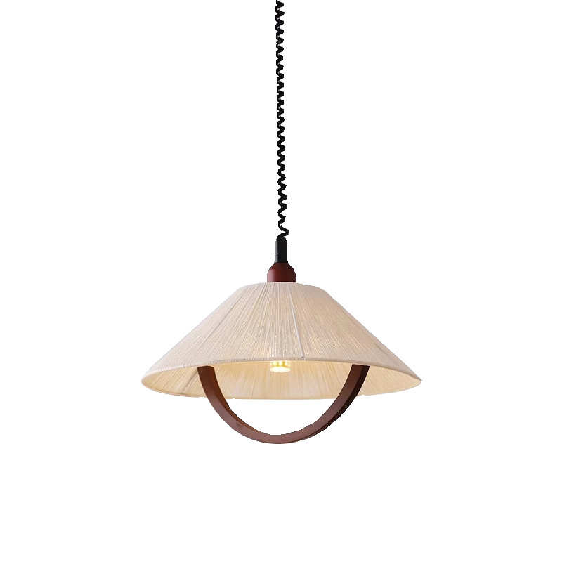 法式复古麻绳吊灯日式极简伸缩餐厅灯中古民宿吧台原木餐桌升降灯