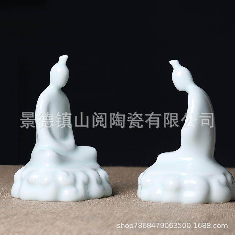 新中式禅意青瓷陶瓷佛摆件样板房间家居茶几陶瓷人物软装饰品摆设