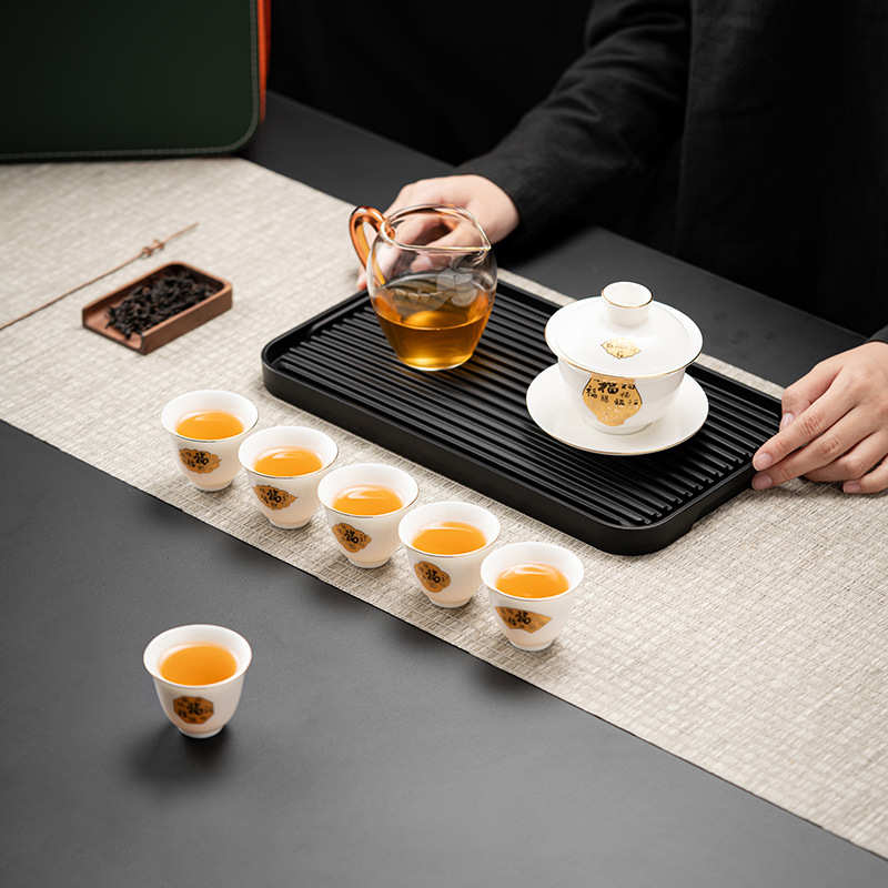 便携式旅行茶具套装高档户外羊脂玉瓷功夫茶具带茶盘商务礼品logo
