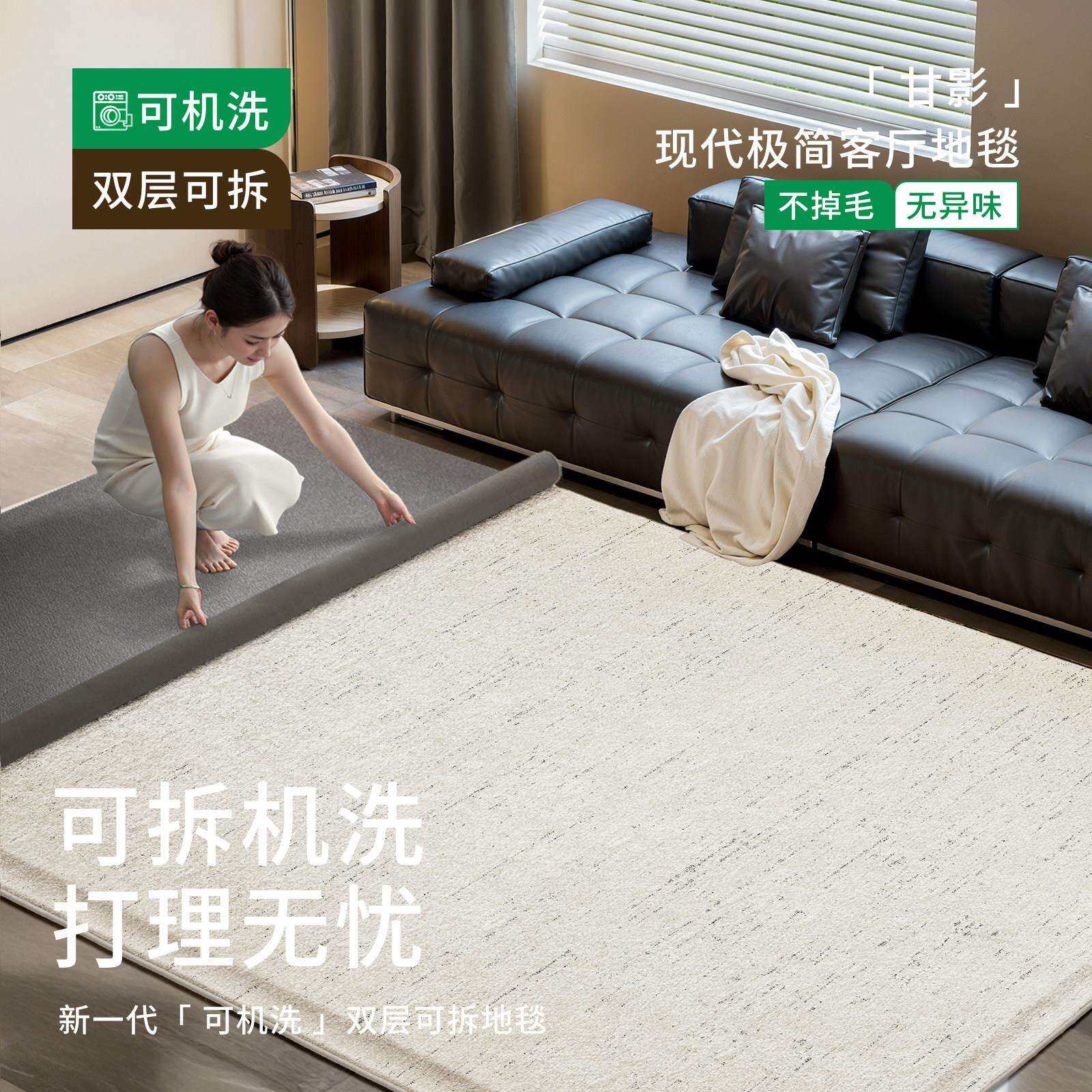 可拆洗地毯客厅新款现代极简卧室沙发可拆卸水洗双层隔音床边地垫