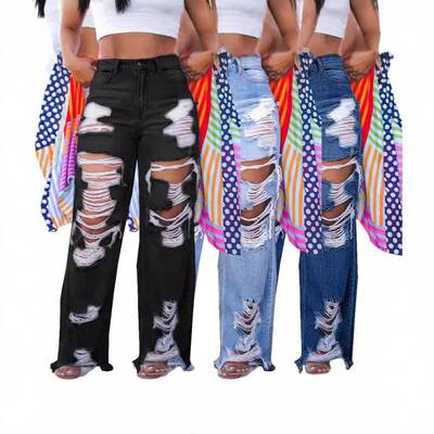 Women's Fashion Denim Jeans Pants Casual Fashion Ripped Sexy