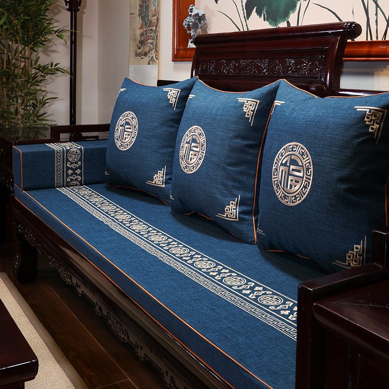 新中式红木沙发坐垫高端实木家具海绵垫罗汉床座垫五件套防滑定制