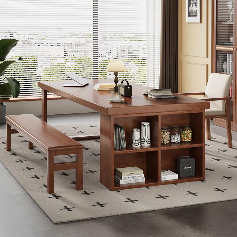 全实木大板书桌写字台家用双人学习桌书房电脑桌多人阅读办公桌