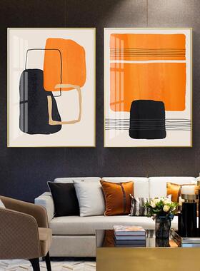 现代简约客厅装饰画橙色走廊尽头大幅落地挂画卧室床头背景墙画