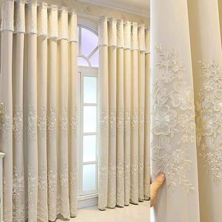 新款窗帘布纱一体蕾丝双层卧室飘窗客厅简约现代绣花窗纱成品定制