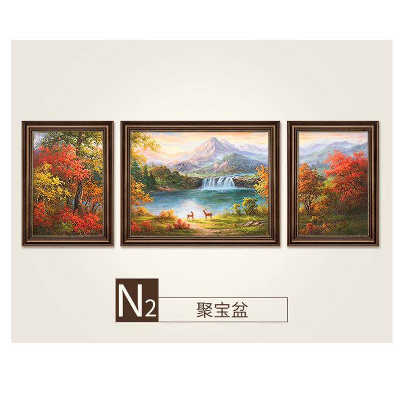 美式客厅装饰画欧式三联画沙发背景墙大气挂画复古油画壁画定制
