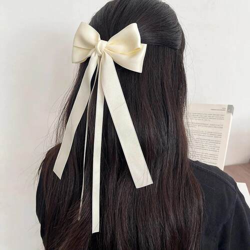 Korean Solid Color Ribbon Double Bowknot Hair Clips for Wome