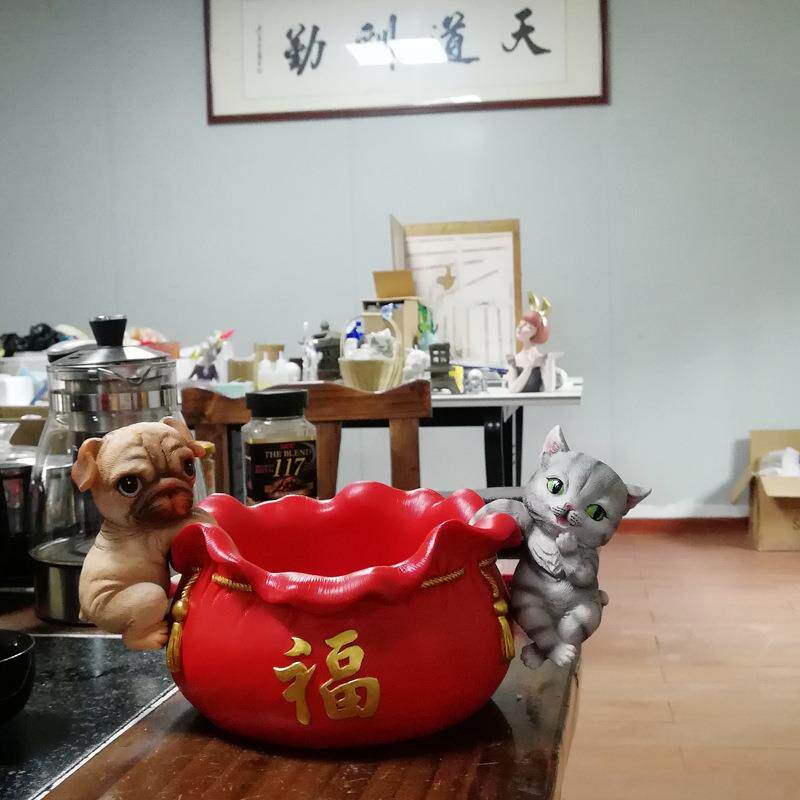 福袋收纳盒旺财狗招财猫挂件挂缸福袋花盆客厅阳台室内外装饰品