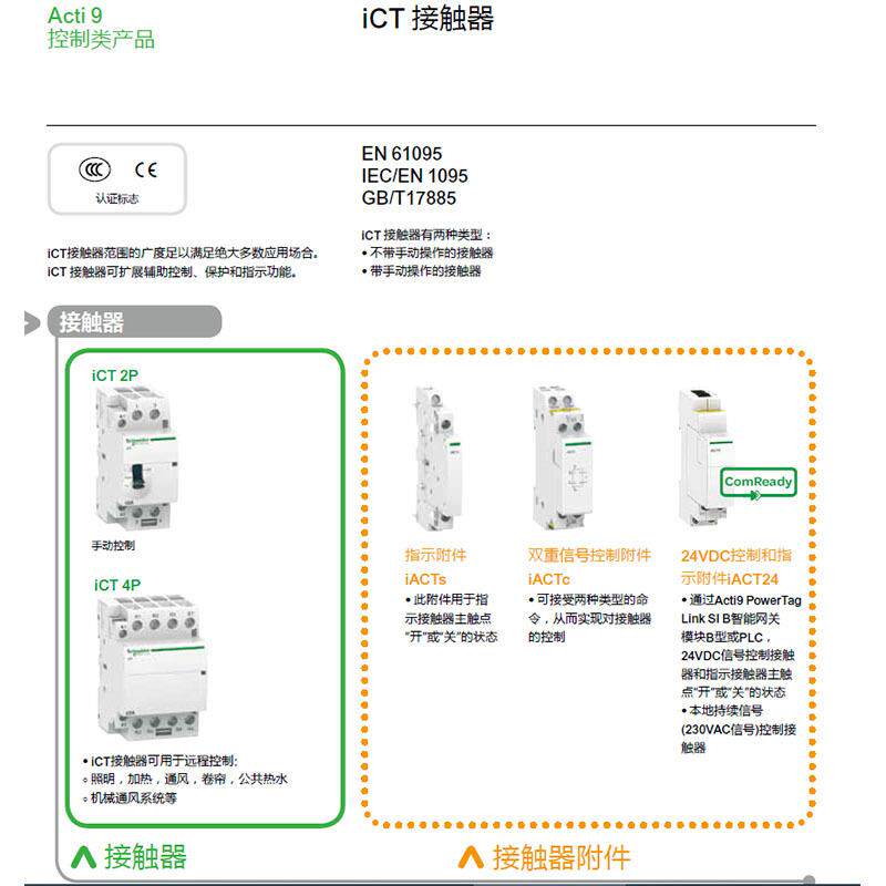 施耐I德家用交流接触器ICT 25A 2P 2NO模数化A9C20732 4P