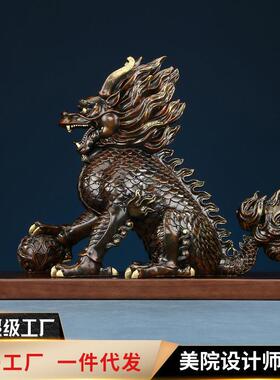 黄铜獬豸瑞兽摆件家居装饰品工艺品客厅门厅开业礼品摆设