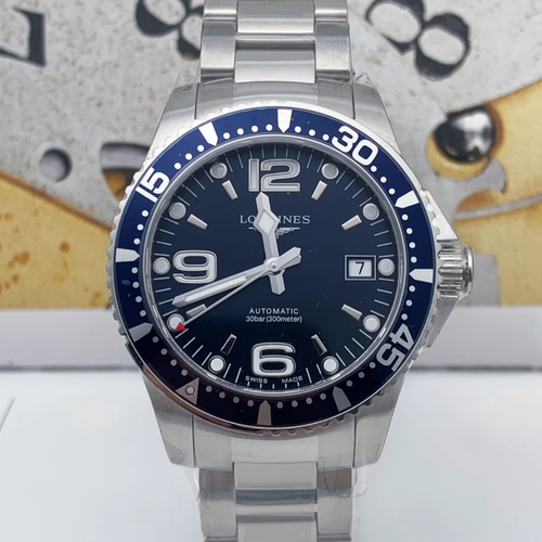 盒证[9.8新]浪琴康卡斯蓝盘钢自动机械手表L3.741.4.96.6游泳男表