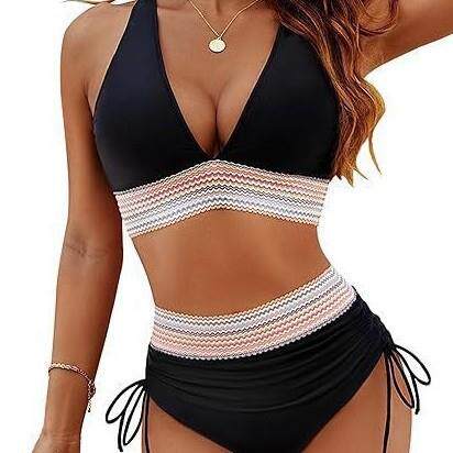 Womens Waisted Bikini Sets Tummy Control Color Block Two