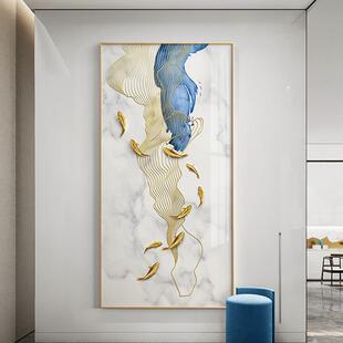轻奢玄关装 玄幻酒店入户进门墙画 饰画九鱼图走廊过道尽头新中式