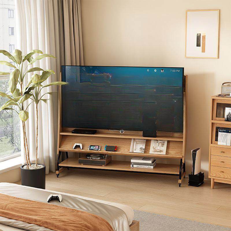 全实木可移动电视柜茶几客厅家用小户型2026新款收纳带轮储物支架