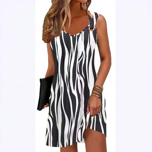 Women Over Print Dress Casual Sleeveless Daily Wear Ladies